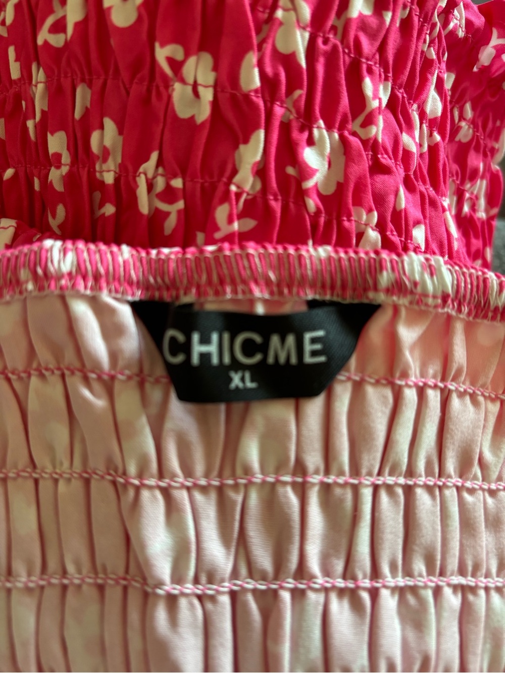 Chicme,  Pink and White Floral Smocked Mini Dress - Picture 3 of 3